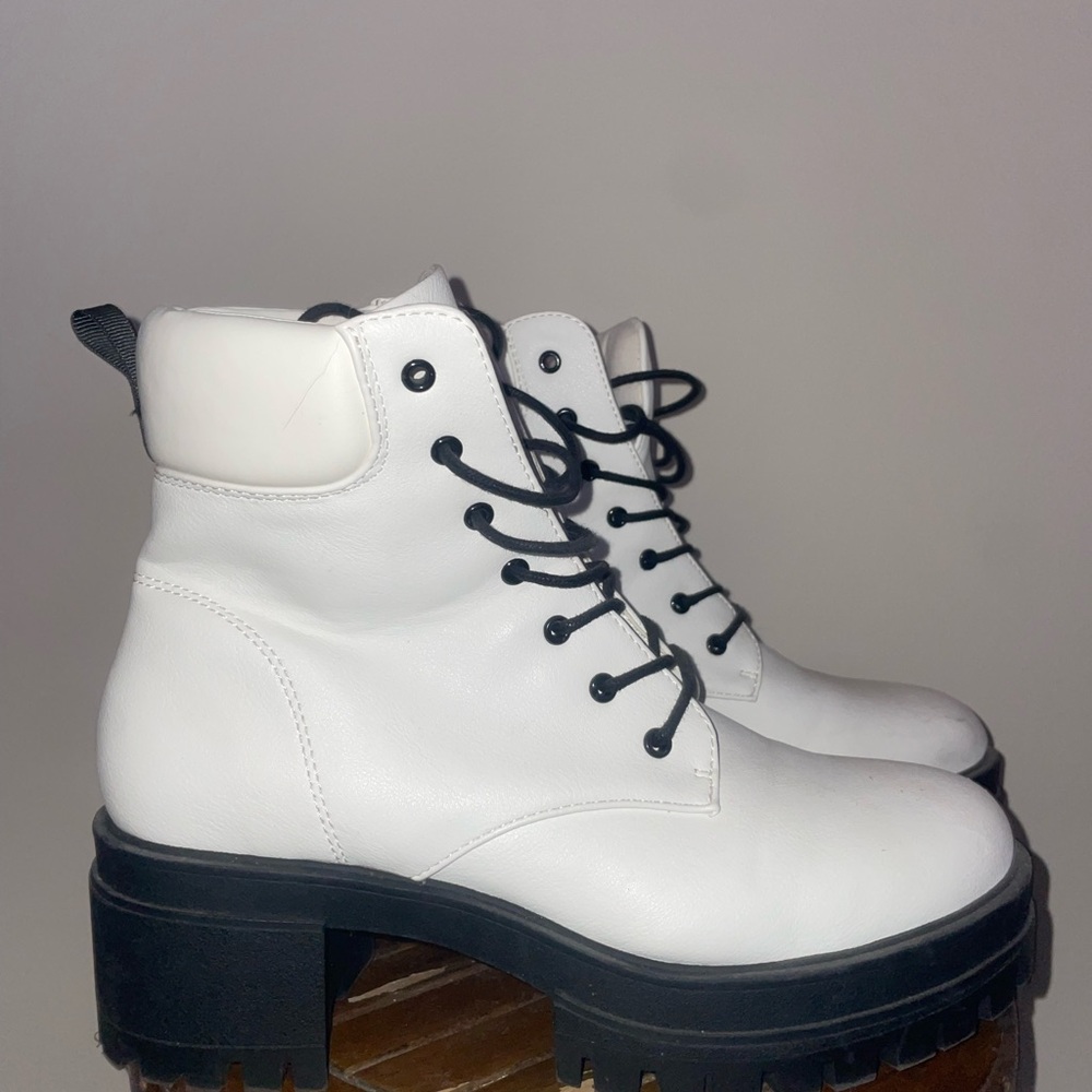 Forever 21 White Combat Boots with Black Soles